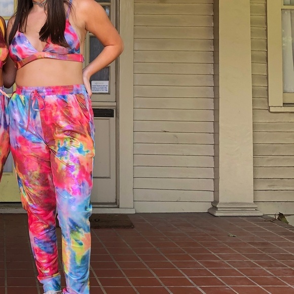 Dolls Kill Pants - Dolls Kill Tie dye, Multi Color, Rainbow Pants Set🌈